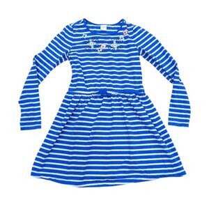 Gymboree Blue White Striped Floral Flower Cotton Long Sleeve Dress Girls Size 10